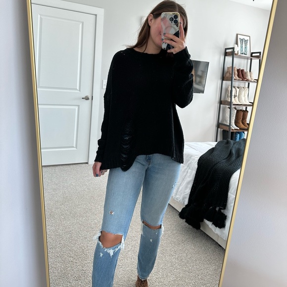 Vici Black Distressed Sweater - Picture 2 of 7